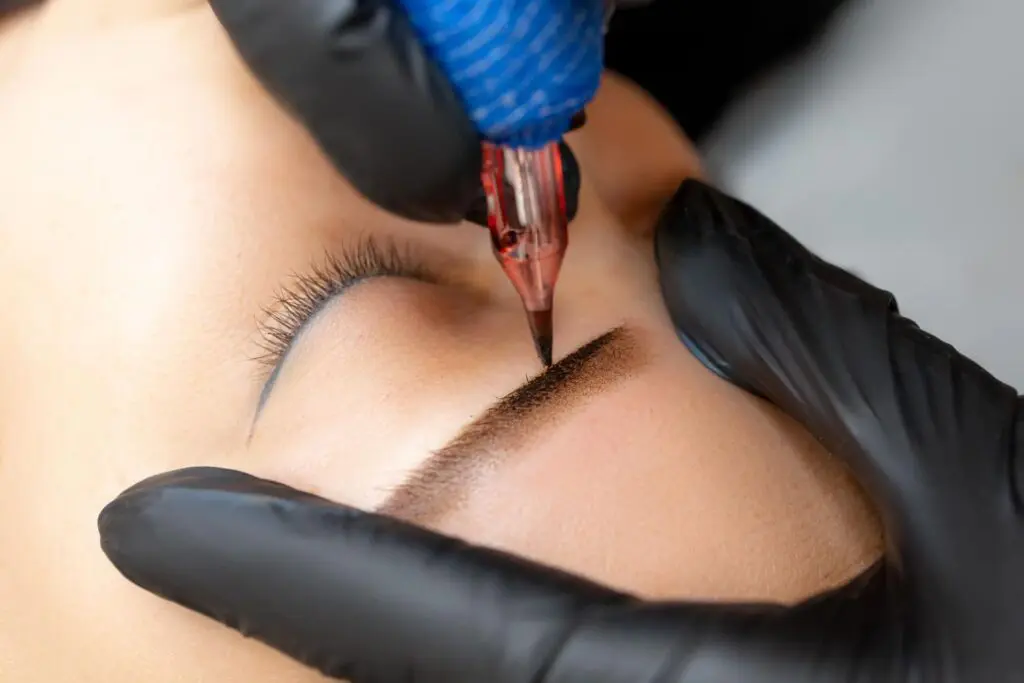 Close-up of a softly shaded powder brow result