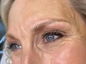 Close-up of natural healed brows on a mature Eastside client.