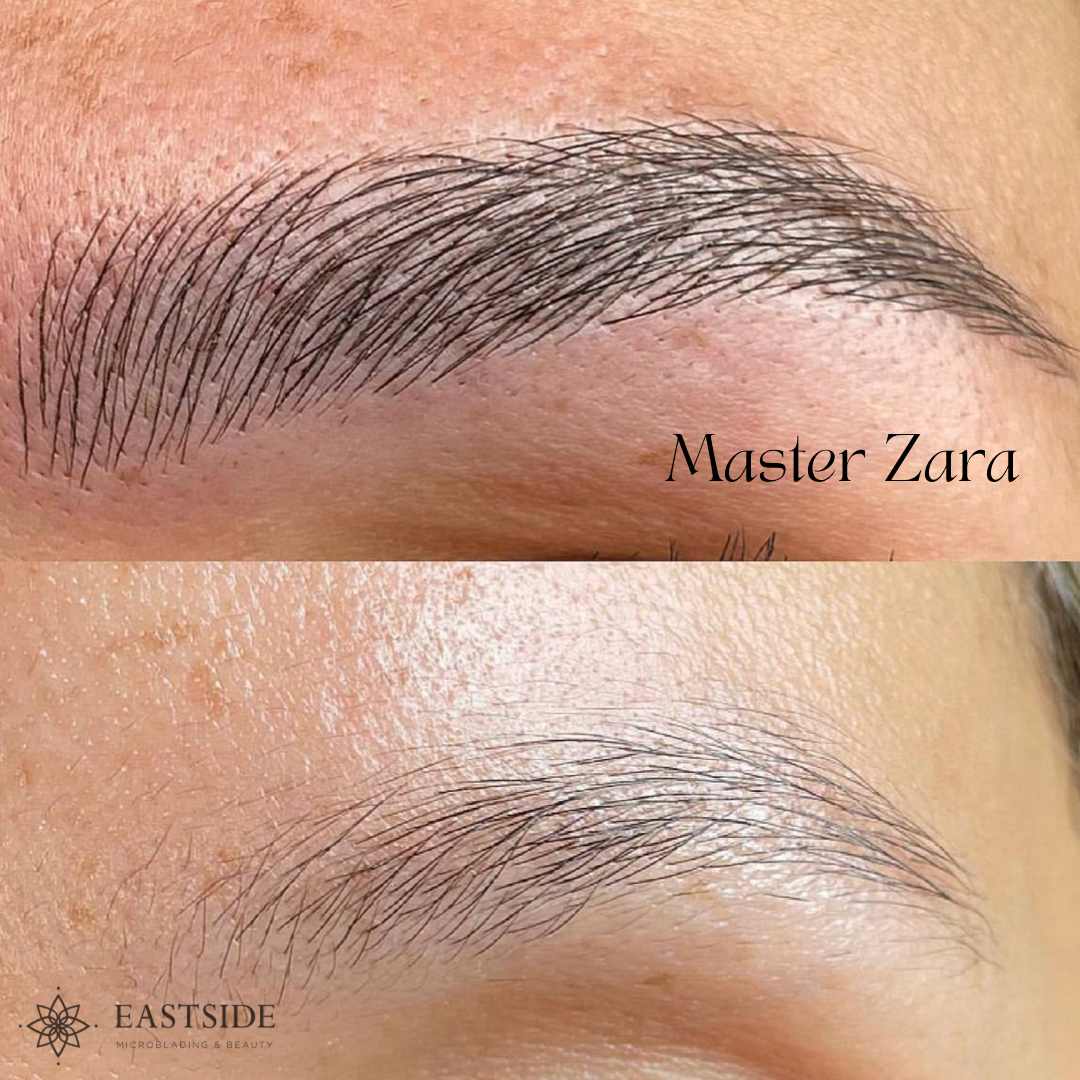 Microblading brows before and after treatment by Zara