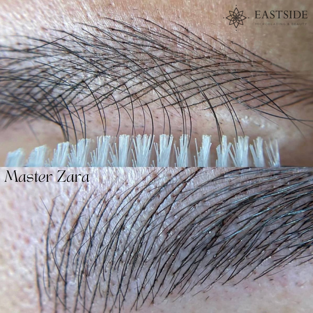 Close view of microblading hair strokes