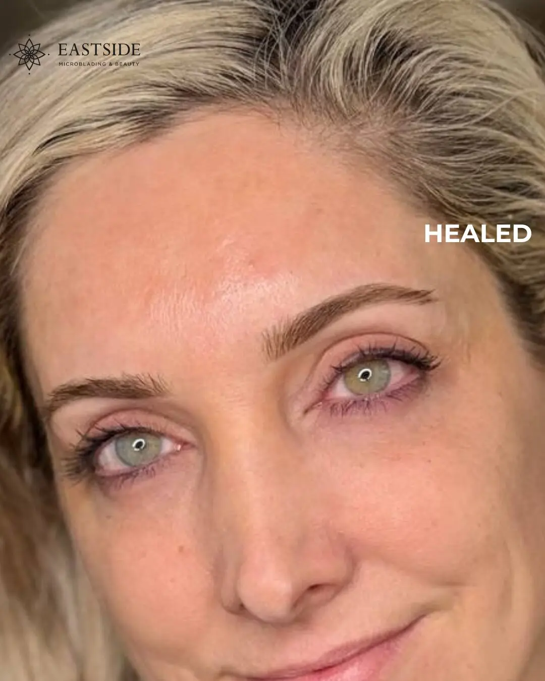 Healed powder brows result from Eastside Microblading