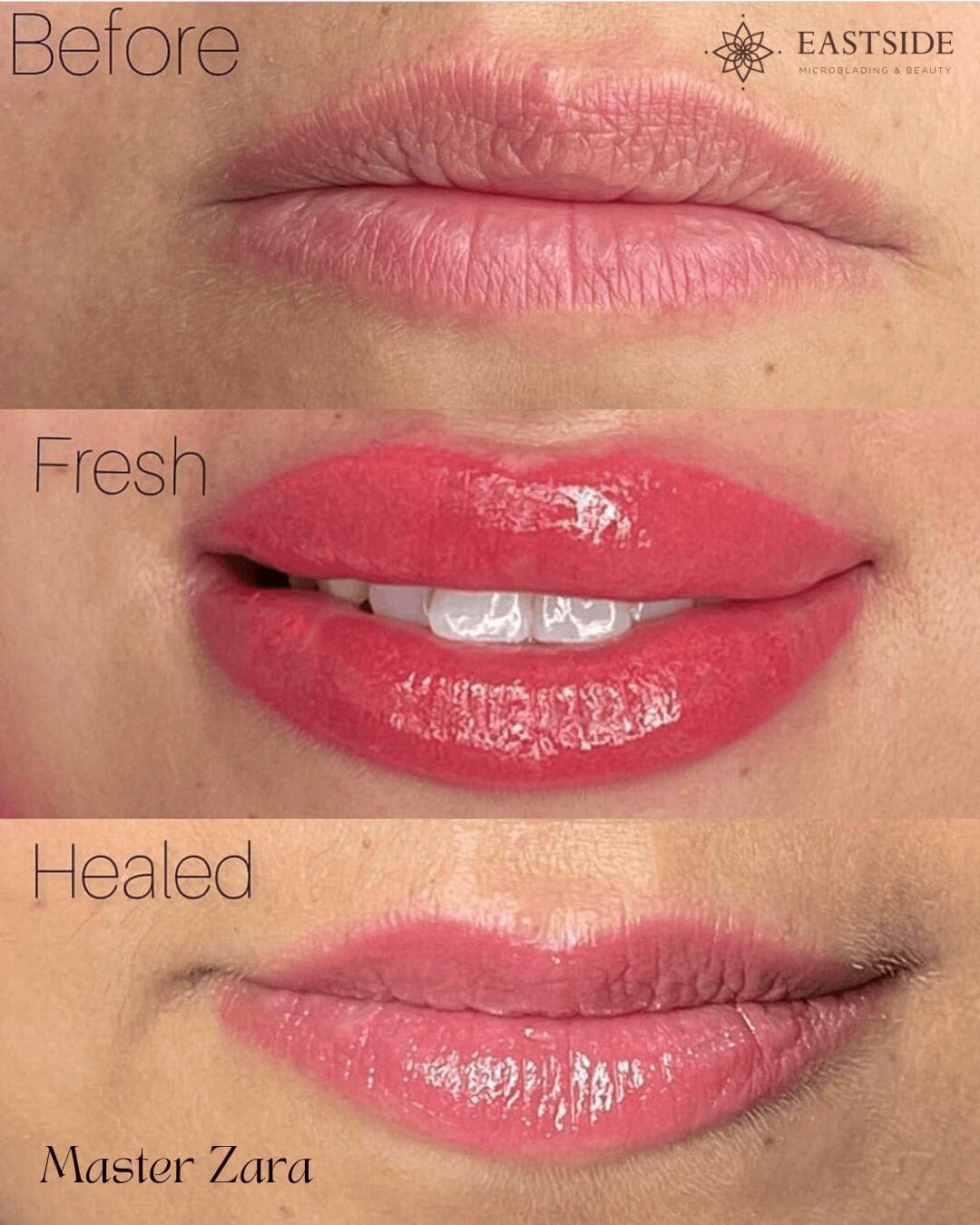 Lip blushing before and after