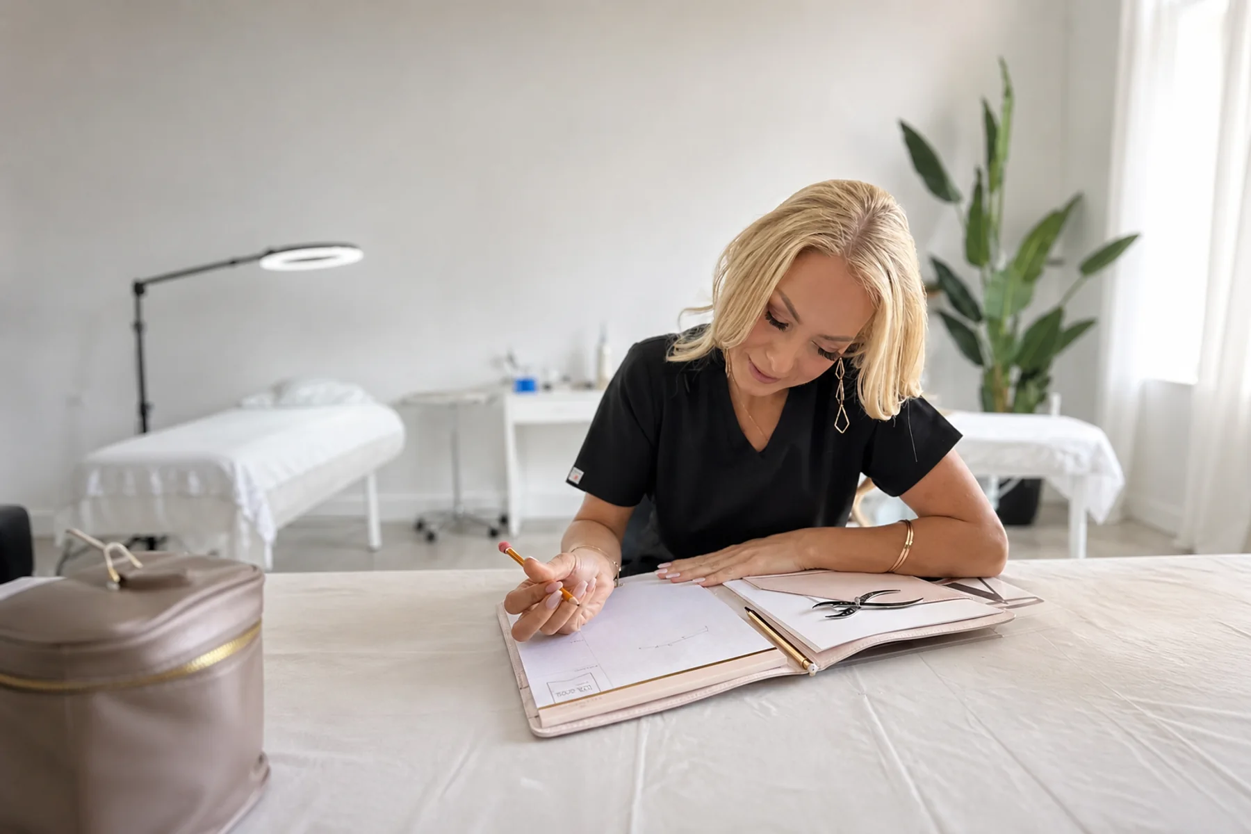 Amanda Banks reviews notes in the bright Eastside studio.
