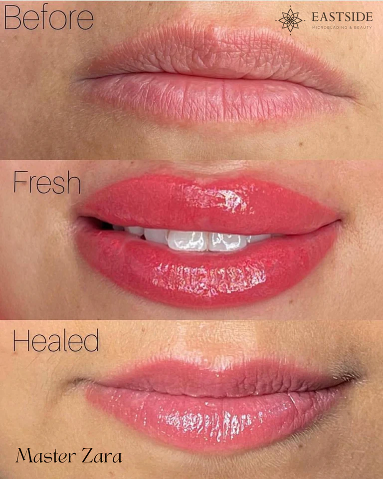 Lip blushing before and after